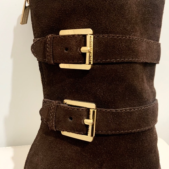 Michael Kors Parker Brown Suede Leather Wedge Bootie Exposed Zip Ankle Boots 7.5 - Picture 14 of 16